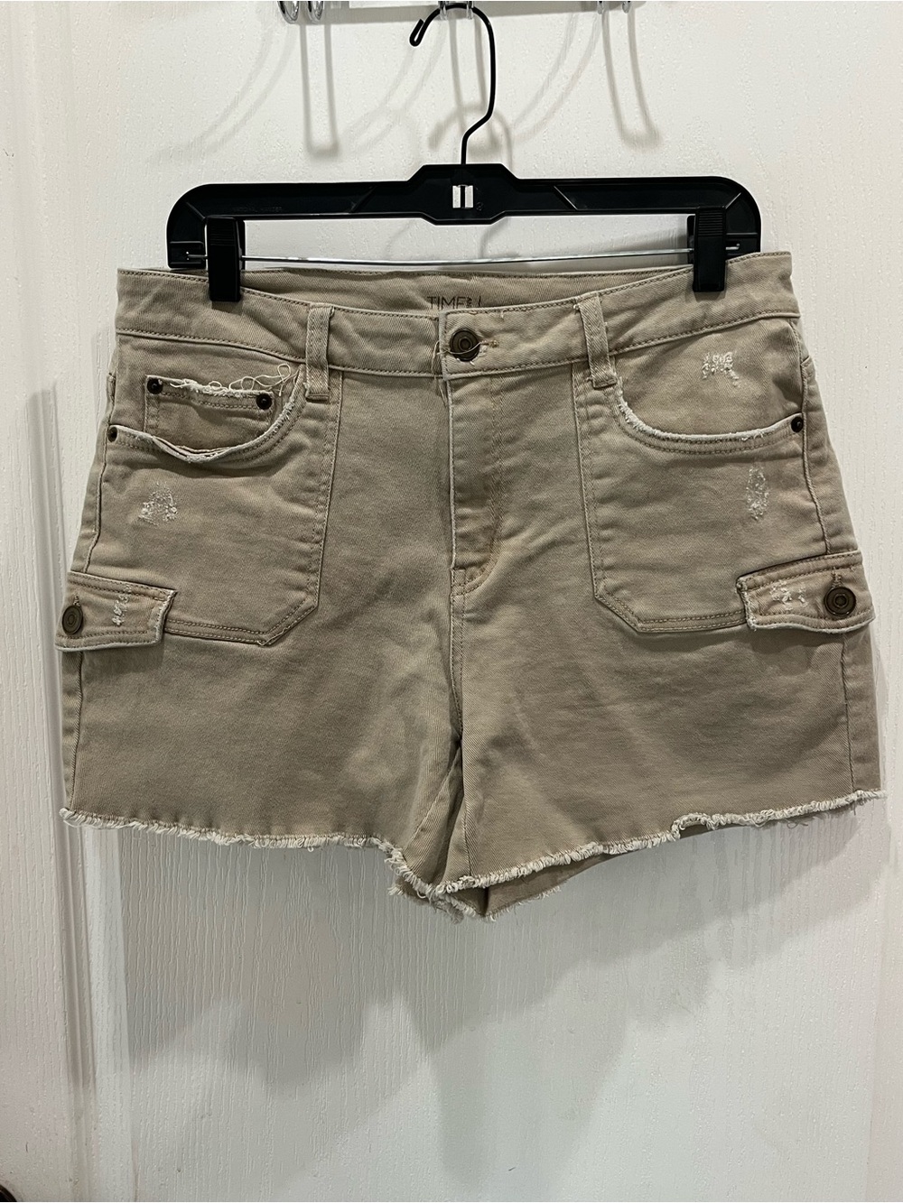 Time and tru Taupe Cargo Shorts with Frayed Hem